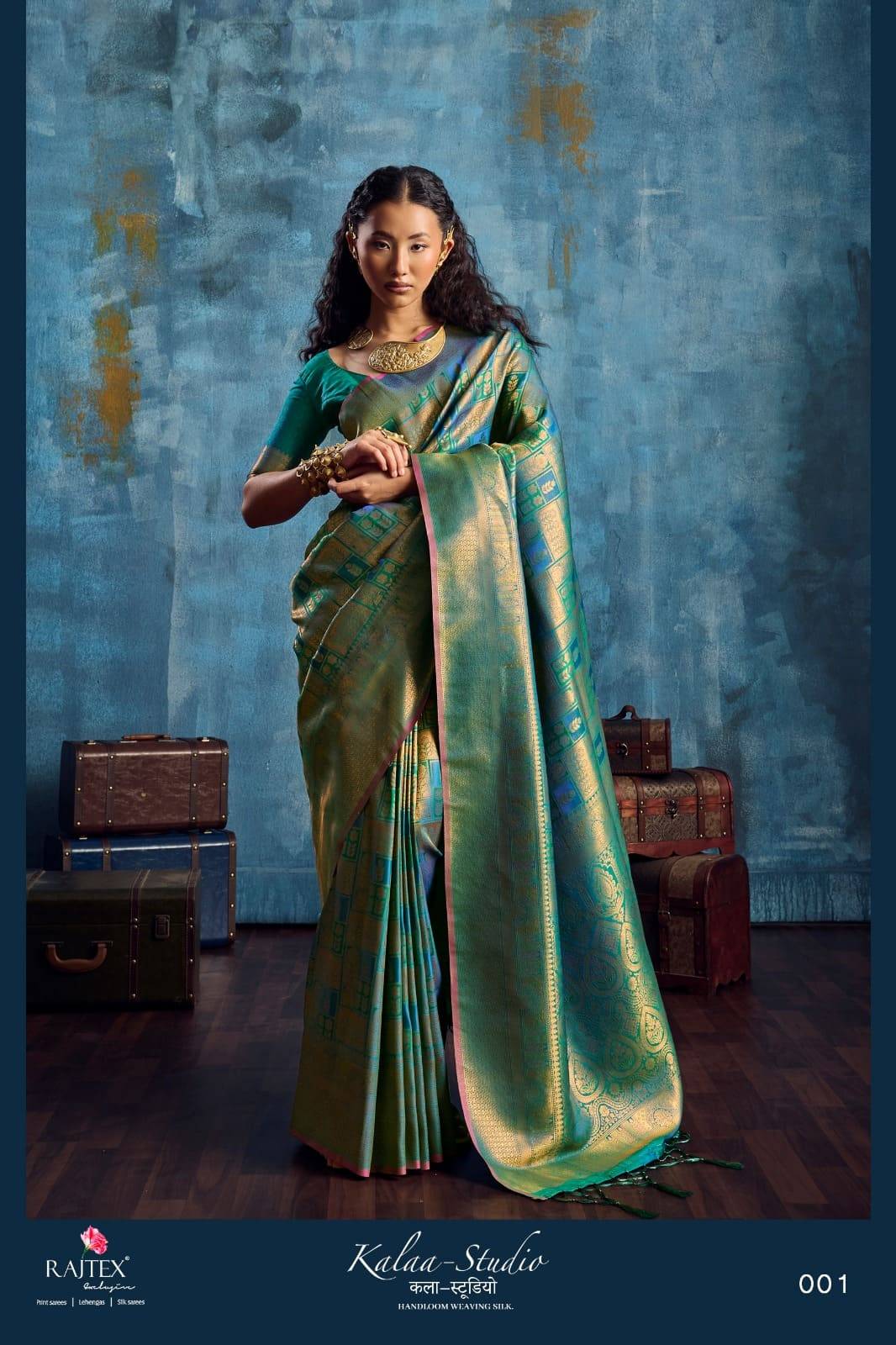 Kalaa Studio By Raj Tex 001 to 006 Series Indian Traditional Wear Collection Beautiful Stylish Fancy Colorful Party Wear & Occasional Wear Satin Crepe Sarees At Wholesale Price